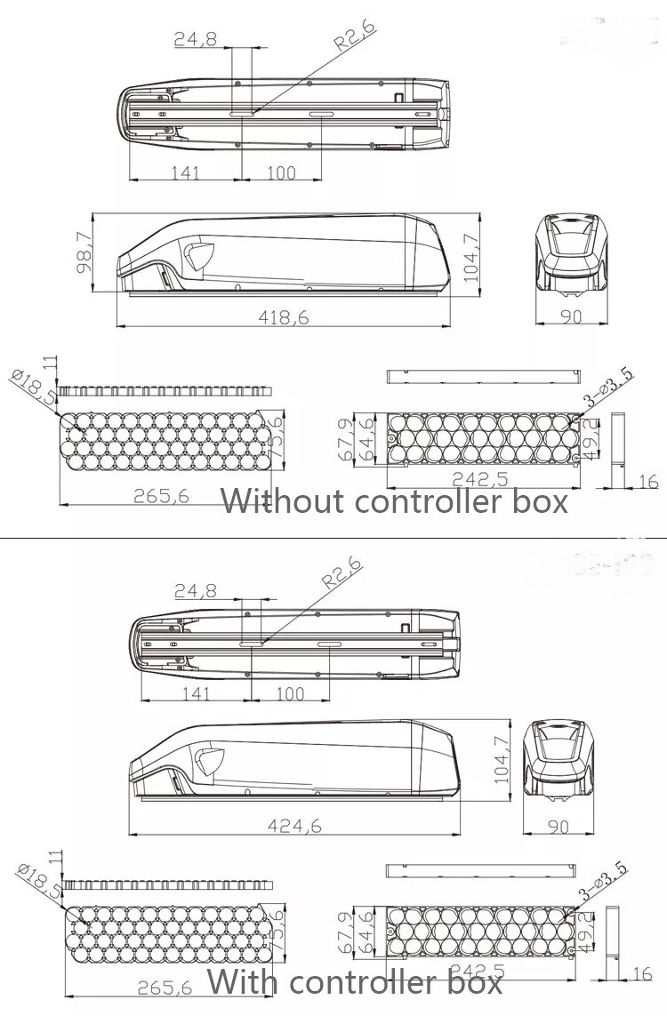 Ebike batteries36V 48V Haiyue Downtube 52pcs 18650 Cell / 30pcs 21700 Cell Electric Bicycle Lithium Battery